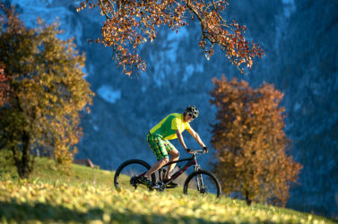 Mountain biking in autumn in South Tyrol