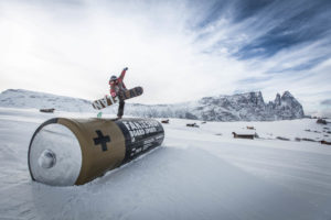 Snowboarding on the park King Laurin on Alpe di Siusi